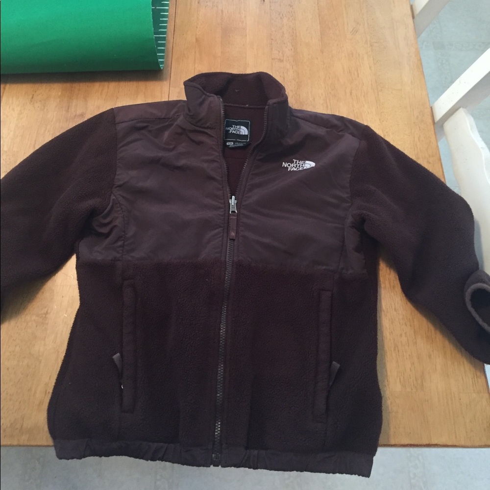 Fuzzy north face zip up jacket